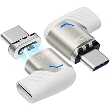 Magnetic USB C Adapter Right Angle 2 Pack 100w USB C Magnetic Adapter Fast Charging 5Pin 480Mbps Data Transmission, White