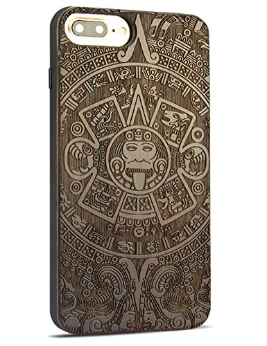 Compatible for Cool iPhone 8 Plus Case, Nature Real Wood Engraving Pattern Unique Black Wood Grain Protective Case for iPhone 7/8 Plus