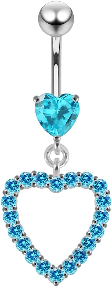 Fancy Dual Heart Dangling Design 925 Sterling Silver with Stainless Steel Belly Ring - Belly Button jewelry - Navel jewelry