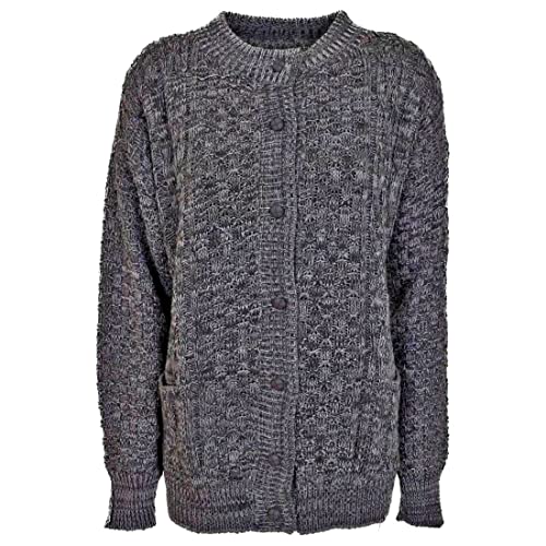 Hamishkane Aran Cardigan à manches longues en tricot torsadé avec boutons et col rond pour femme, Gris anthracite., 44/46/grande taille Cover