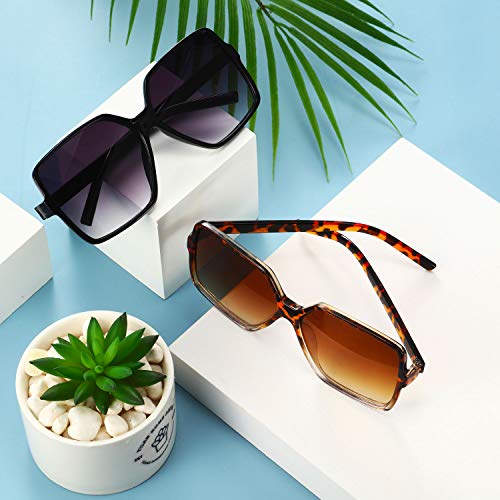 Frienda 2 Pairs Oversized Square Sunglasses Big Large Wide Retro Vintage Shades for Women4