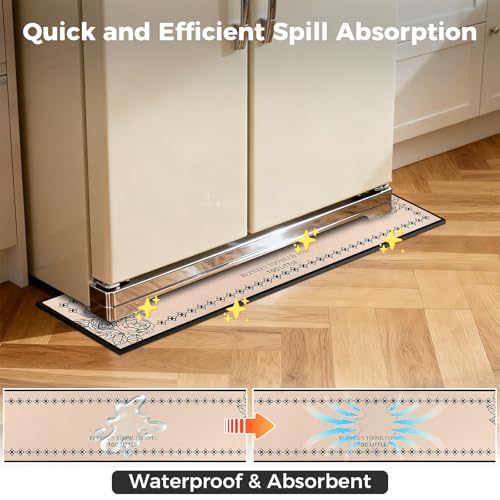 Image of Fridge Mat - 9.1 inch x 38.6 inchRefrigerator Mats with Water Absorbent, Leak-Proof Rubber Backing, Easy to Clean, Bohemian Design, Protect Floors from Spills (Rose)