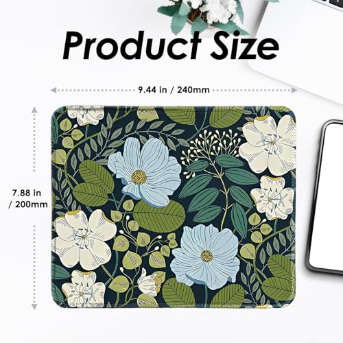 Image of FROGIGO Mouse Pad with Stitched Edges - Cute Floral Mousepad Set for Women, 9.25 x 7.75 inch Washable Desk Pad, Non-Slip Rubber Base, Office Home Laptop Accessories - Olive Floral-2 Pack