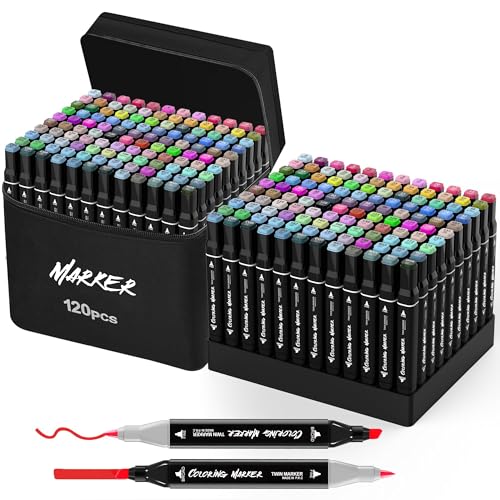 Image of KJSHUANGTANG Alcohol Markers, 120 Colors Dual Tip Art Markers, Drawing, Coloring Marker for Sketching Adult Coloring