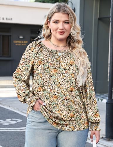 Micoson Womens Plus Size Tops Long Sleeve Shirts Crewneck Pleated Blouses Dressy Casual Fashion Tunic Top (1X-5X)3