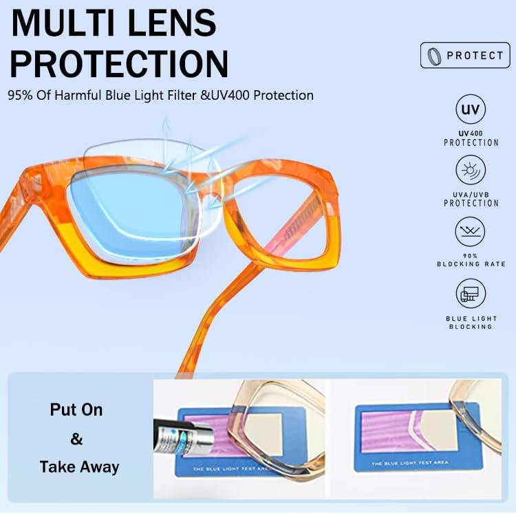 Miniatura 4 de bullabulling - Paquete de 3 gafas de lectura estilo Oprah con bisagra de resorte, bloqueo de luz azul, para computadora, montura cuadrada para