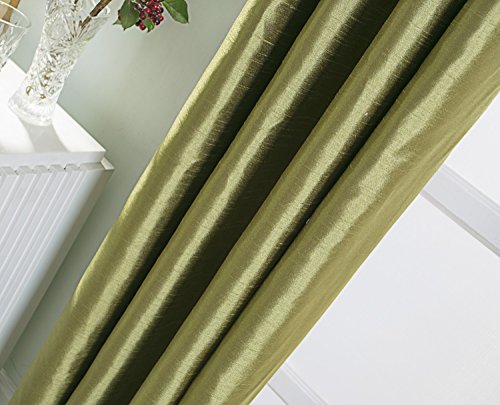 Image of GYROHOME Extra Long Curtains 120 Inch Long for Loft,Faux Silk Room-Darkening Blackout Curtains (Beige Liner) Fully Lined Solid Window Treatment Drapes (2Panel,52x120inch, Grass Green)