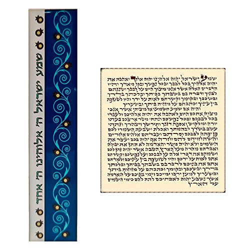 TALISMAN4U Shema Israel Wood Mezuzah Case with Scroll Blue Floral Design Judaica Door Mezuza 5 Inch TALISMAN4U Shema Israel Wood Mezuzah Case with Scroll Blue Floral Design Judaica Door Mezuza 5 Inch