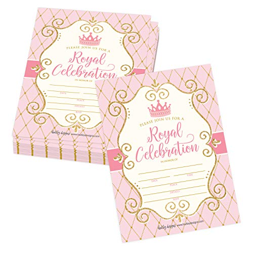 Image of Hadley Designs Kids Birthday Invitations Girl Princess Theme - 25 Royal Birthday Party Invitations For Girls, Princess Invites For Girls, Cute Party Supplies, Made in USA