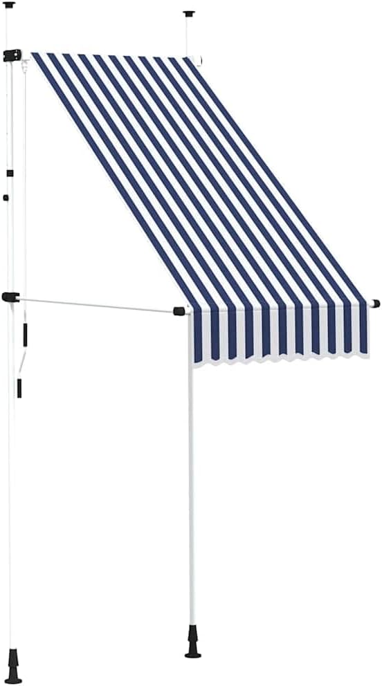 vidaXL vidaXL Retractable Awning, Patio Awning with Manual Crank Handle, Retractable Canopy, Sunshade Shelter for Deck Porch Yard, Blue and White Stripes