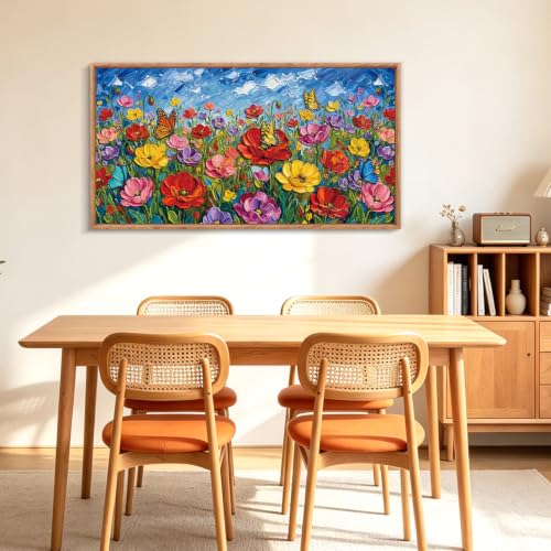 Image of CHDITB 3D Impasto Floral Wall Art,Poppy Wildflower Country Botanical Decor
