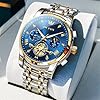 OLEVS Mens Watches Gold Silver Stainless Steel Men's Chronograph Watch Big Face Blue Roman Numerals Dial Tourbillon Watch for Men Classic Luxury Diamond Waterproof Quartz Watches for Men #3