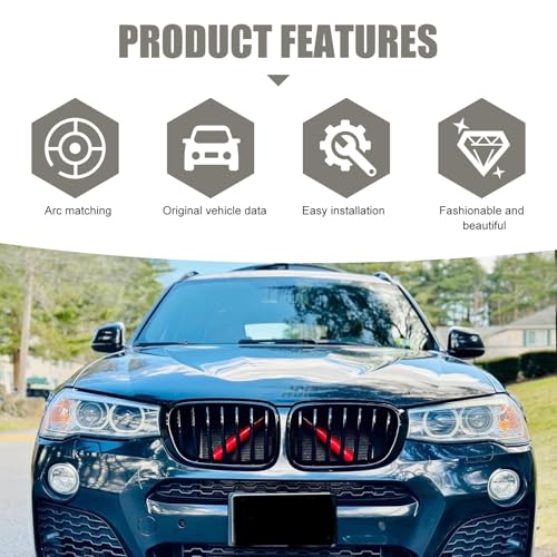 Image of 2PCS Car Grill Inserts Trims, Waterproof & Heat-resistant Vehicle Water Tank Exterior Trim, Personality Hood Grille Strips, Compatible with BMW V Brace Covers 1 2 3 4 5 6 7 Series (Red)