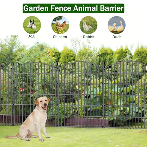 Image of 10 Panels No Dig Decorative Garden Fence - 40 in (H) x 23.6 ft (L), Dog Fence Outdoor for Yard,Rustproof Metal Animal Barrier Ground Stakes Fencing for Garden, Patio, Flower Bed