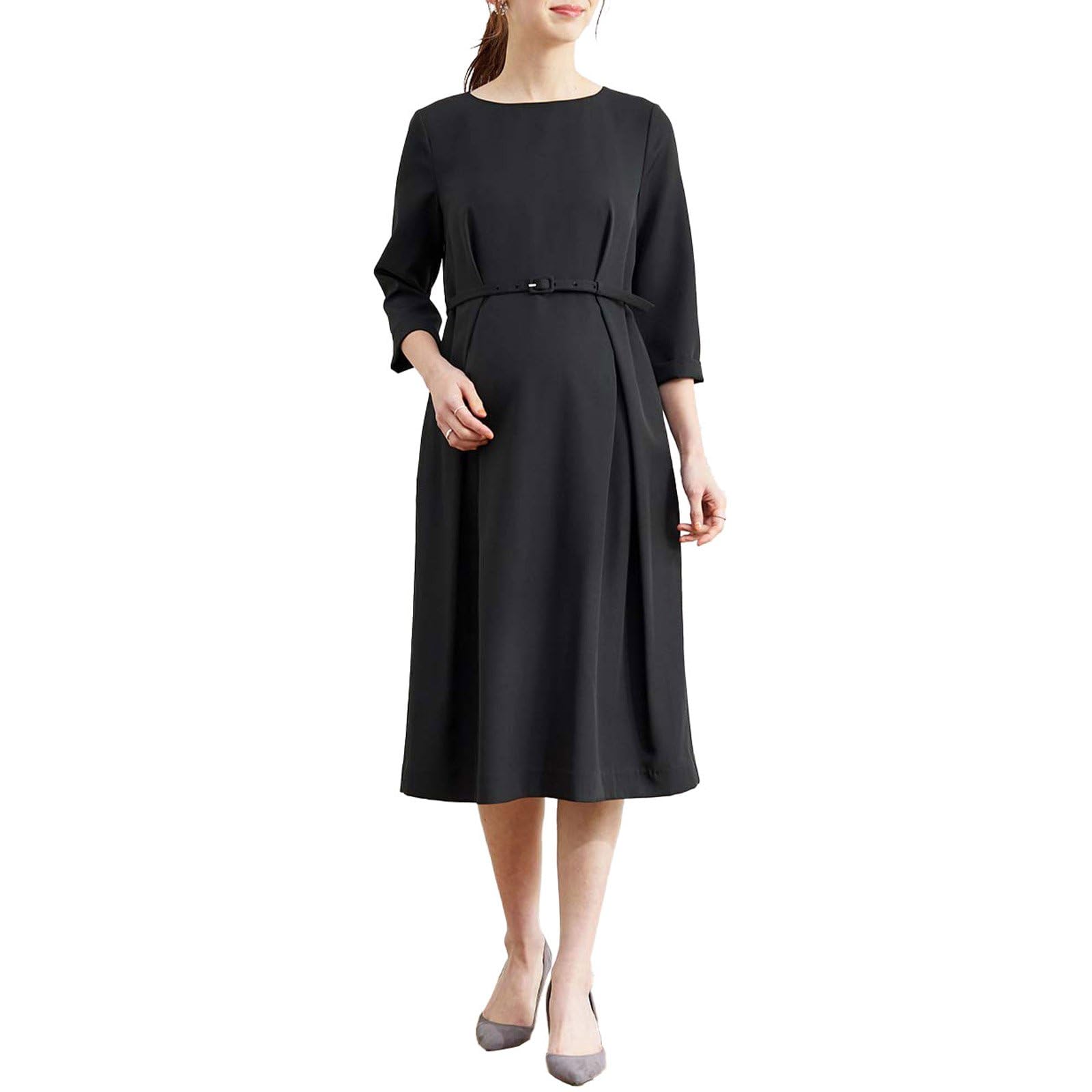 [ANGELIEBE エンジェリーベ] マタニティ 授乳服 ワンピース 授乳口付 タックベルテッド ワンピ 産前 産後 フォーマル お宮参り 戌の日 オフィス 22949