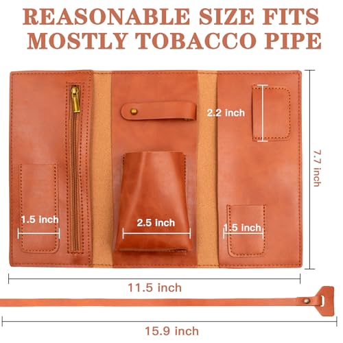 PU Leather Tobacco Pipe Bag, Contains Up to 7 Pouches with Different Functions, Handmade Pipe Tool Pouch, Portable Tobacco Bag, Smell Poof Pouch, Great Gift (Light Brown) - Image 3