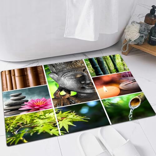 FSDGY Tapis de Bain,Tapis Salle de Bain Moelleux en Microfibre,Tapis de Douche Absorbant Lavable en Machine,la tranquillité de la Nature de Bouddha,60x90 cm