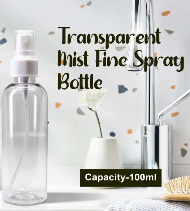 Image of DEMEANOR 100ML Empty Refillable Fine Mist Sprayer Atomizer Spray Bottle With Ultra-Fine Mist Pump and Cap, for Home /Travel /Beauty /Makeup /Sanitizer-100ml,Transparent (10 NOS)