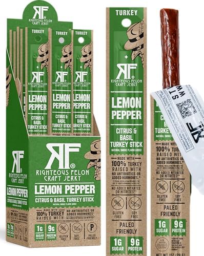 Righteous Felon Meat Sticks | 100% Turkey | 9g Protein per Stick | Keto, Gluten-Free, Low Sugar, High Protein Snack Sticks | Individually Wrapped | Lemon Pepper Turkey Sticks, 24 Count