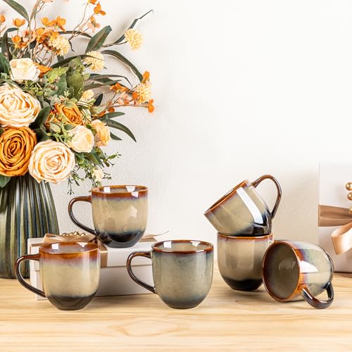 theterra Ceramic Coffee Mugs Set of 6, 12oz Handmade Coffee