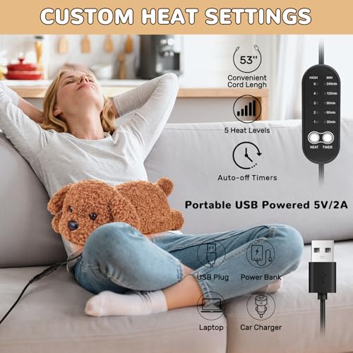 Image of Dog Heating Pad for Period Cramps Menstrual Pain Relief, Portable Electric Heat Pads USB Powered, Cute Poodle Plush Stuffed Animals Gift, Funny Gifts for Women Teen Girls Christmas Birthday Easter