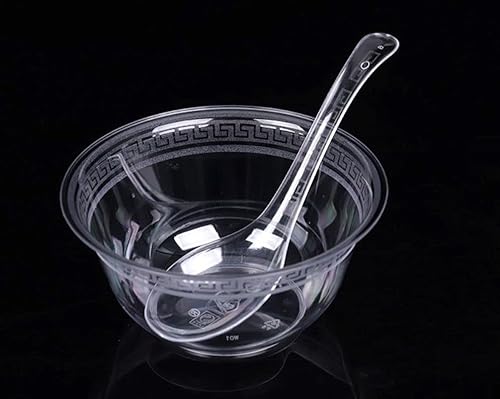 Miniatura 7 de Paquete de 50 cucharas de sopa asiáticas desechables para comedor, cuchara china de plástico transparente (50 unidades, transparente)