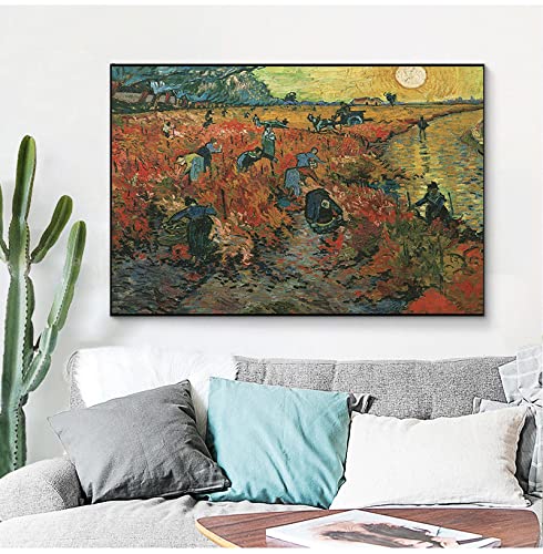 HSFFBHFBH Viñedos rojos de Van Gogh Reproducciones de pintura de paisajes famosos en lienzo Pósteres e impresiones Cuadro de pared Sala de estar 70x90cm (28x35in) con marco negro Cover