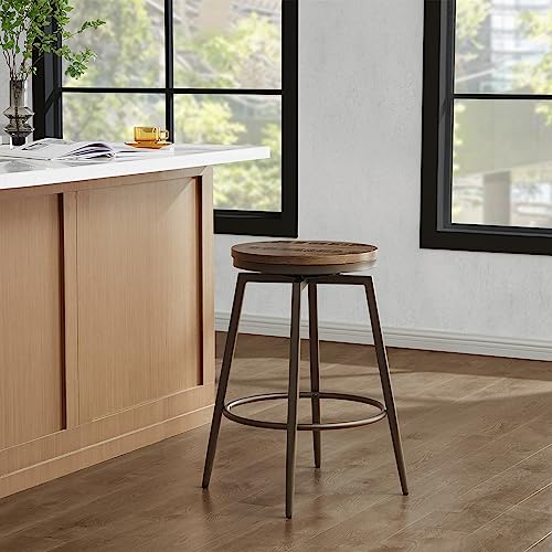 Watson-Whitely-Swivel-Bar-Stools-with-Detachable-Back-26-Counter-Height-Bar-Stools-Rustic-Farmhouse-Wood-Barstools-Set-of-2-for-Kitchen-Dining-Room-Metal-Base-in-Antique-Bronze-Brown Watson Whitely Swivel Bar Stools with Detachable Back 26 Counter Height Bar Stools Rustic Farmhouse Wood Barstools Set of 2 for Kitchen Dining Room Metal Base in Antique Bronze Brown