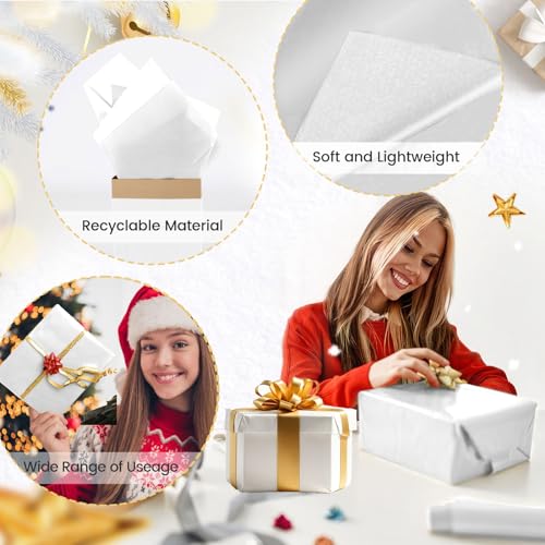 Image of White Tissue Paper for Gift Bags - 30 Sheets of White Wrapping Tissue Paper Bulk Packaging Paper for Weddings Birthday DIY Project Christmas Gift Wrapping Crafts Decor (14 x 20 Inch)