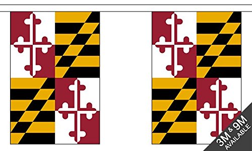 Flagtex Maryland Fabric Bunting – 9m with 30 Flags – Indoor & Outdoor Decoration – String Flags Banners MD State USA American Mid-Atlantic South