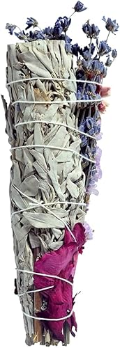 Miniatura 8 de Paquete de 3 kits de manchas de salvia de 8.5 pulgadas con palos de manchas de flores, salvia blanca California, blanco, salvia, cedro, selenita,