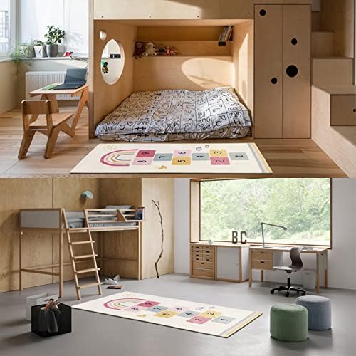 Topotdor Rainbow Sky Hopscotch Game Rugs,Kids Play Area Rugs Soft Durable Floor Carpet for Bedroom,Playroom Nursery,Great Gift for Girls & Boys (27.5" x 63", Multicolor) 8 51hs895DTsL. AC