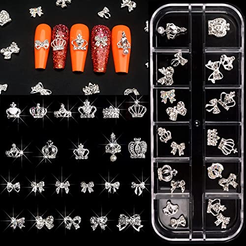22Pcs Colorful Butterfly Nail Rhinestones And 3D Metal Alloy Silver Bows Nail Art Charm Decoration Supplies Set Diamonds Studs Clear Crystals Manicure Jewelry For Women And Girls (22Pcs) #TOP2