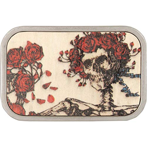 Belt Buckle Skull Roses Natural Full Color Rectangle 3.5 Inches by 2.5 Inches