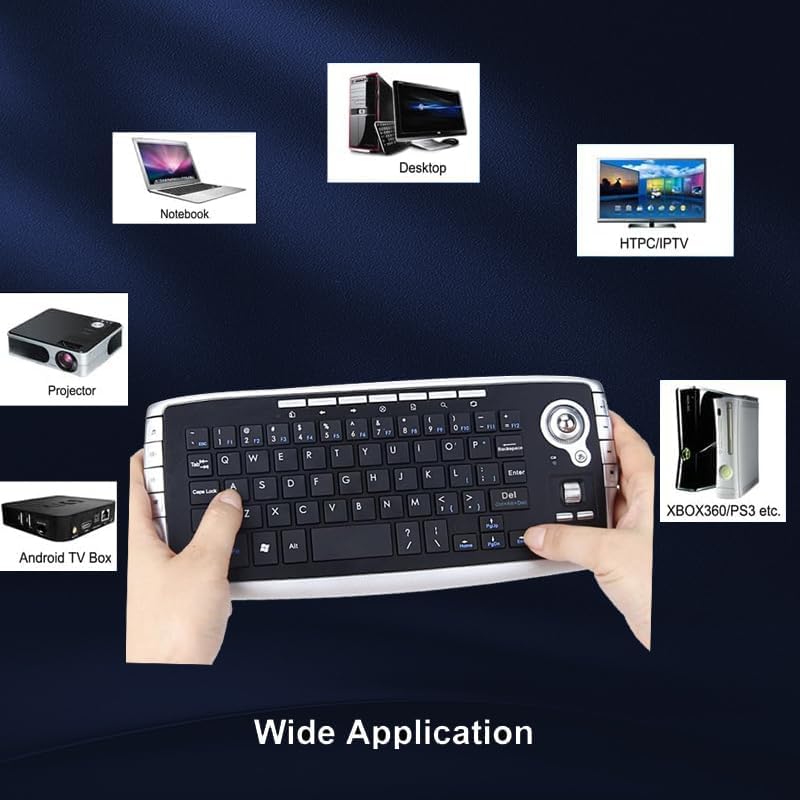 Mini Ergonomic Keyboard Trackball Air Mouse Scroll Wheel Function 2.4G Wireless Keyboard with trackball Mouse Keyboartd Combo for Lapotp PC TV Remote Controller HTPC (Silver)