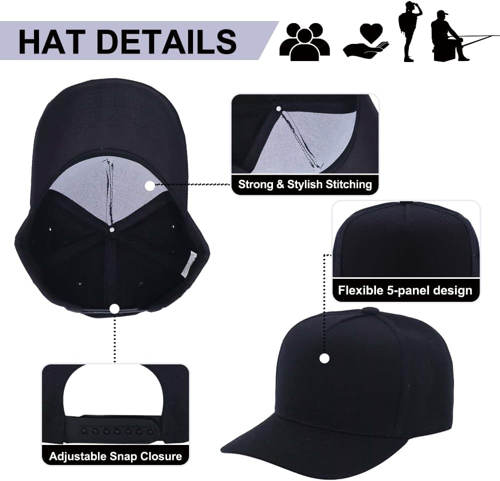ZH 12 PC 5 Panel Baseball caps, Bulk Baseball caps, Customizable DIY Design, Wholesale Caps, One-Size-Fits-All