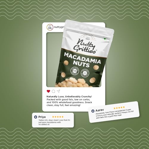 Image of Nutty Gritties Premium Raw Macadamia Nuts 100g | Rich in Healthy Fats & Antioxidants | Keto-Friendly Superfood | Crunchy & Creamy Texture | Resealable Pouch