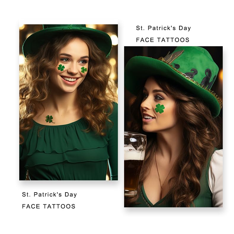 Miniatura 6 de 10 hojas de tatuajes del día de San Patricio, trébol del día de San Patricio, tatuaje temporal del día de San Patricio, calcomanías faciales de