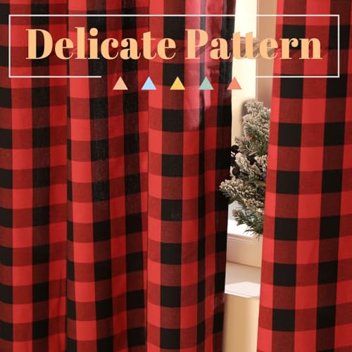 Buffalo-Curtains-2-Panels-Buffalo-Check-Window-Curtains-Room-Darkening-Blackout-Drapes-Farmhouse-Rustic-Curtains-RedBlack-52x63in Buffalo Curtains 2 Panels Buffalo Check Window Curtains Room Darkening Blackout Drapes Farmhouse Rustic Curtains RedBlack 52x63in