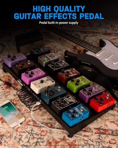 Image of STRICH Guitar Pedalboard with Built-in Power Supply, Pedalboard 22 x 11 Inch, Lightweight, 1.5kg Aluminum Alloy Pedalboard with Pedal Cables, Bag, Strips PB-S22