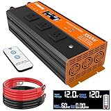 3000w Power Inverter, 12v DC to 120v AC Inverter with LCD Display, 3 Ac Sockets and USB-C & Qc 3.0 Port for Camping Emergency Vehicles Truck Rv Solar System