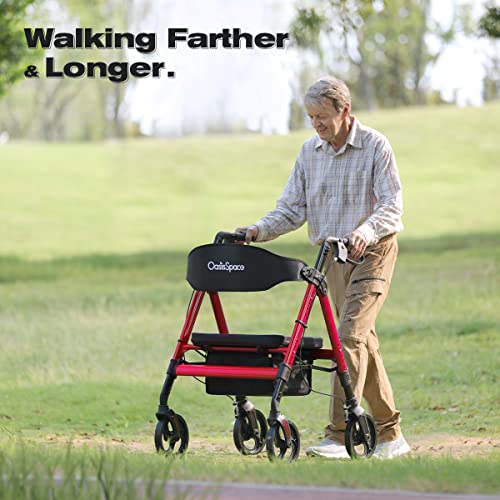 Oasisspace Heavy Duty Rollator Walker - Bariatric Rollator Walker With Large Seat For Seniors Support Up 450 Lbs (Red) #TOP6