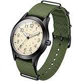 Hourstar Watches for Men - Analog Casual Watch with Military Green Nylon Strap, Easy Reader Quartz Wristwatch