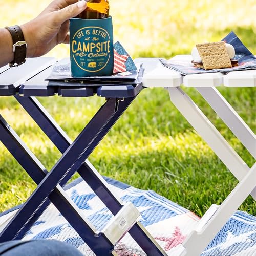 Image of Camco Adirondack Style Folding Plastic Large Table with Footrest Design and Easy to Setup Construction for Indoor or Outdoor Use, White