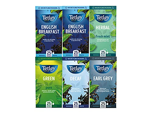 Paquete variado de cuerda de té negro y sobres de etiqueta, 6 x 25