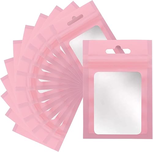 Joycraft Bolsas de Mylar de 4.5 pulgadas, 100 unidades de plástico rosa mate, cremallera resellable, lindas pequeñas, para joyas, dulces