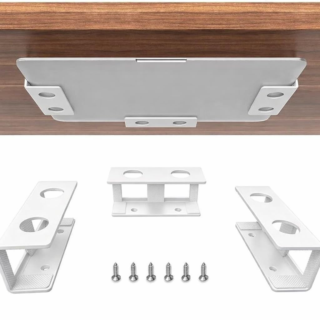 58672 Under Desk Laptop Mount, Adjustable Metal CPU Holder for Laptop, Mac mini, MacBook, Keyboard - Space-Saving, Anti-Scratch Padding, Sturdy Design, Easy Installation, White-image-9