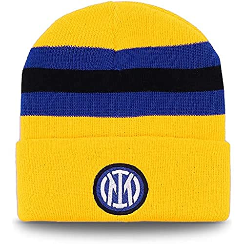 Inter - Cap with Flap New Logo, Unisex Football Cap - Adult, Yellow Striped Black/Blue