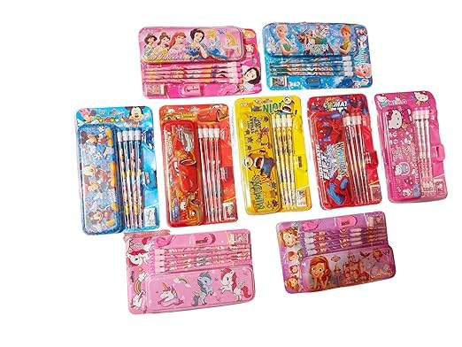 Image of Kidox Stationery Set for Kids- Birthday Gift for Girls, Boys - Metal Geometry Box for Girls & Boys Kids Pencil Box Set, Pencil Case Set, Pencil, Erasers, Sharpener for Children (Frozen)
