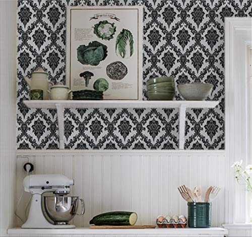 Micpolo 17.7"×118" Black Contact Paper Black Peel And Stick Wallpaper For Bedroom Damask Wallpaper Decorative Vinyl Film Wallcovering Shelf Liner Cabinet #TOP5
